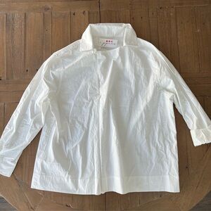 Ppino White Side Button Down Shirt Women’s Medium Minimalist Collared Top New